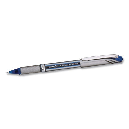 EnerGel NV Gel Pen, Stick, Medium 0.7 mm, Blue Ink, Gray/Black/Blue Barrel, Dozen