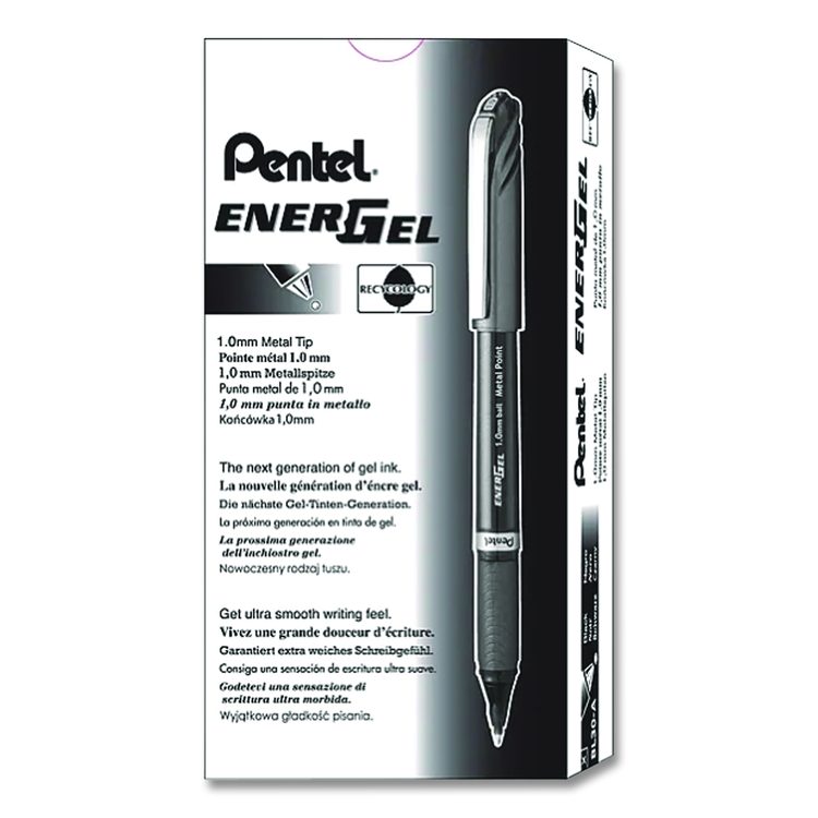 EnerGel NV Gel Pen, Stick, Bold 1 mm, Black Ink, Gray/Black Barrel, Dozen