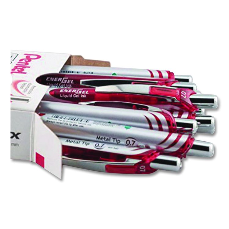EnerGel RTX Gel Pen, Retractable, Medium 0.7 mm, Red Ink, Red/Gray Barrel