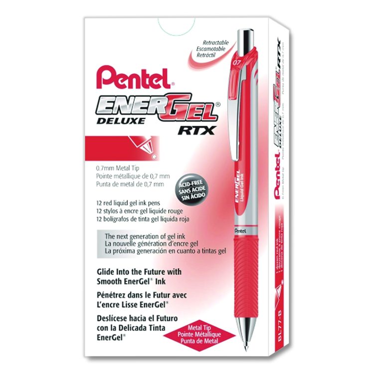 EnerGel RTX Gel Pen, Retractable, Medium 0.7 mm, Red Ink, Red/Gray Barrel
