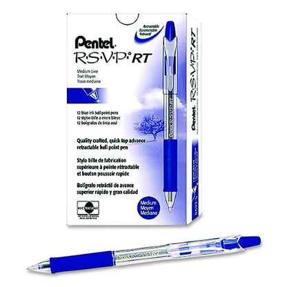 R.S.V.P. Super RT Ballpoint Pen, Retractable, Medium 0.7 mm, Blue Ink, Translucent Blue/Blue Barrel, Dozen