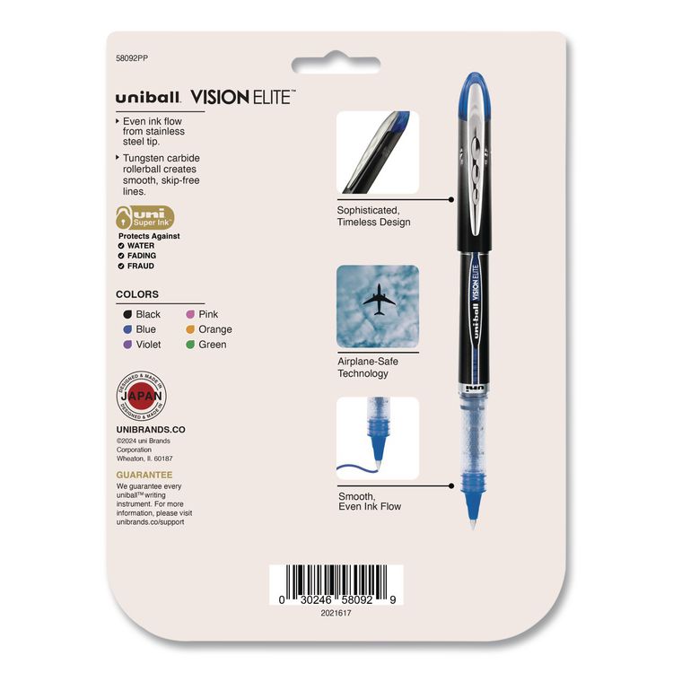 VISION ELITE Rollerball Pen, Stick, Fine 0.5 mm, Assorted Ink and Barrel Colors, 8/Pack