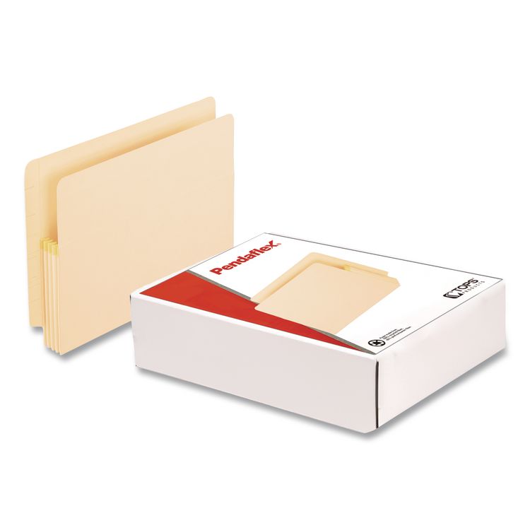 Manila Drop Front Shelf File Pockets with Rip-Proof-Tape Gusset Top, 3.5" Expansion, Letter Size, Manila, 25/Box