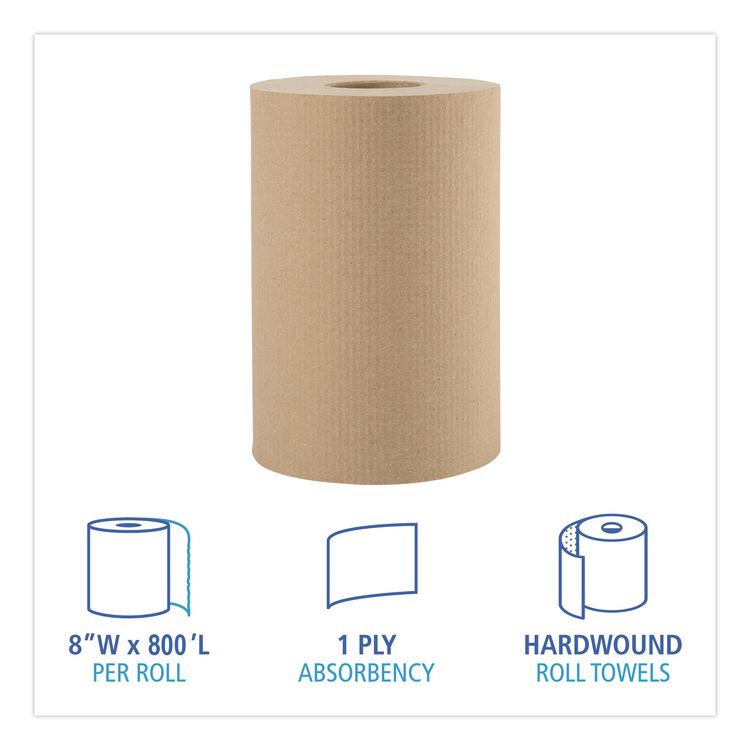 Boardwalk Green Universal Roll Towels, 1-Ply, 8" x 800 ft, Natural, 6 Rolls/Carton