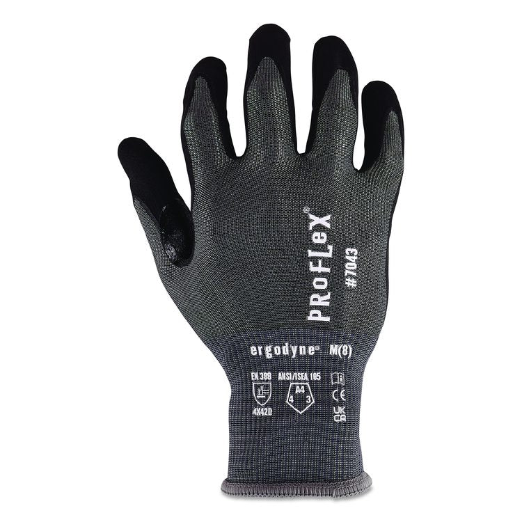 ProFlex 7043 ANSI A4 Nitrile Coated CR Gloves, EN388: 4X42D, 10" Long, X-Small (6), Gray, Pair