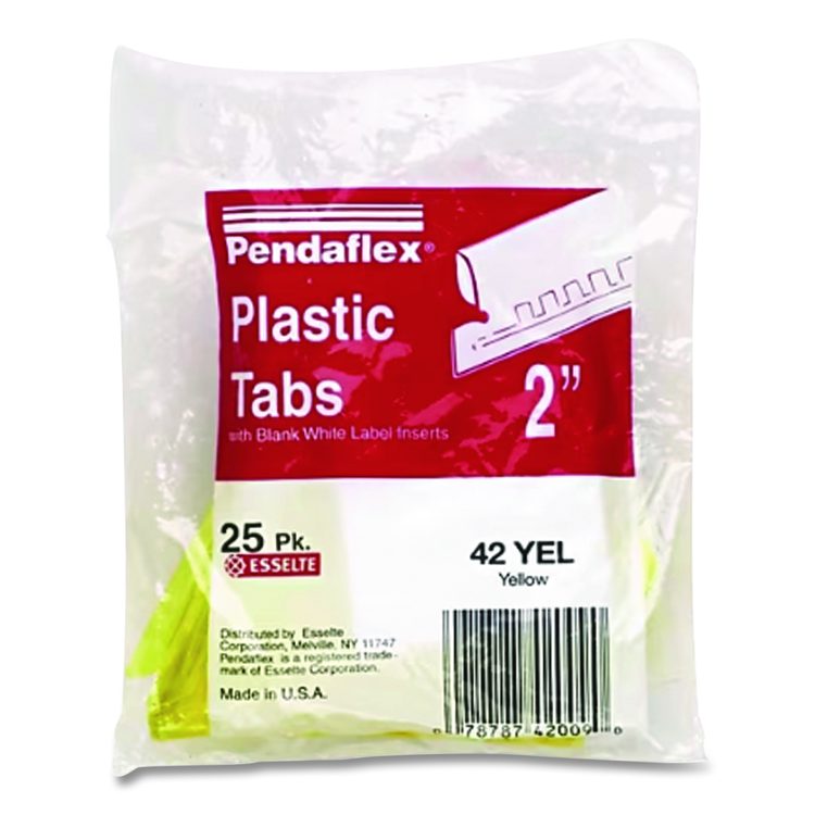 Transparent Colored Tabs For Hanging File Folders, 1/5-Cut, Yellow, 2" Wide, 25/Pack
