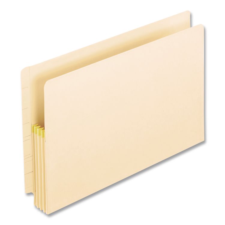 Manila Drop Front Shelf File Pockets with Rip-Proof-Tape Gusset Top, 5.25" Expansion, Legal Size, Manila, 10/Box