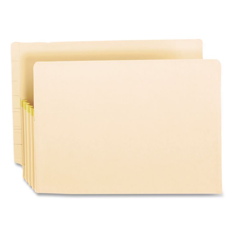 Manila Drop Front Shelf File Pockets with Rip-Proof-Tape Gusset Top, 5.25" Expansion, Legal Size, Manila, 10/Box