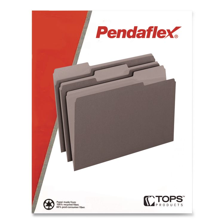 Interior File Folders, 1/3-Cut Tabs: Assorted, Letter Size, Gray, 100/Box