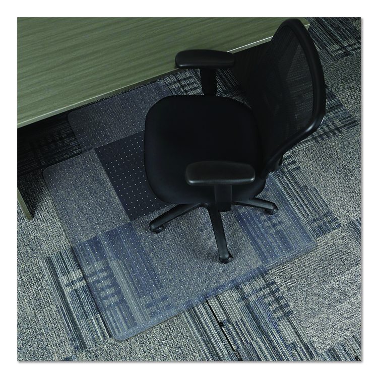 Studded Chair Mat for Flat Pile Carpeted Floors, Rectangular with Wide Lip, Straight Edges, 45" x 53", Clear