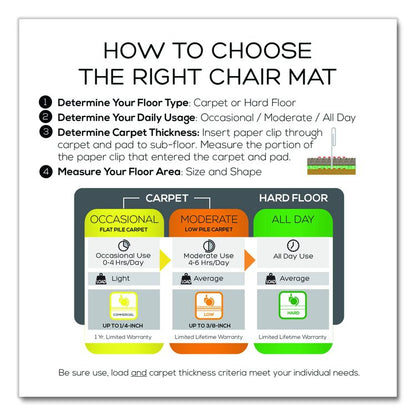 Studded Chair Mat for Flat Pile Carpeted Floors, Rectangular, Straight Edges, 46" x 60", Clear