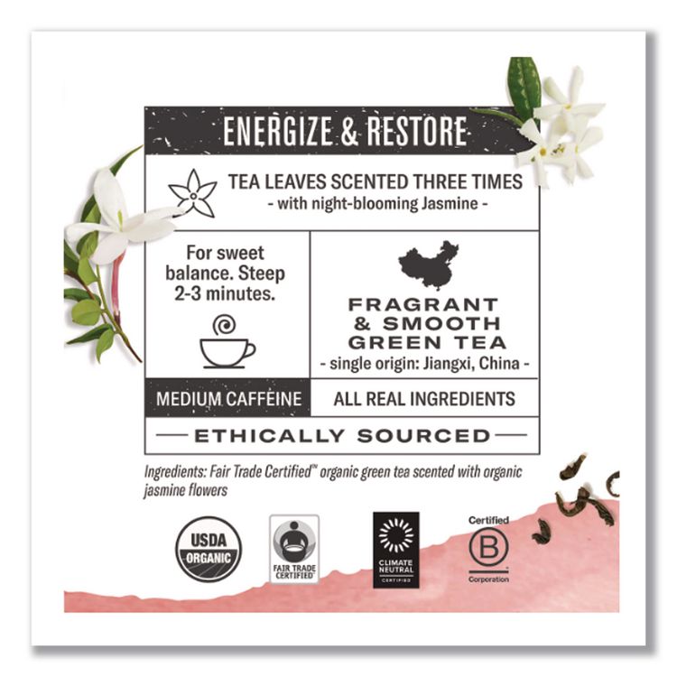 Organic Teas and Teasans, 1.27 oz Filterbag, Jasmine Green, 18/Box
