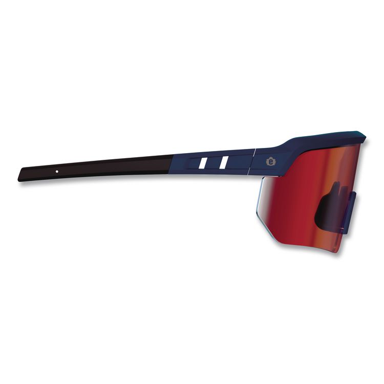 Skullerz AEGIR Color Enhancing Anti-Scratch Anti-Fog Safety Glasses, Matte Blue Half Frame, Mirrored High Contrast Red Lens