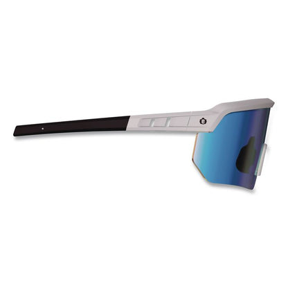Skullerz AEGIR Color Enhancing Anti-Scratch Anti-Fog Safety Glasses, Matte Gray Half Frame, Mirrored Ice Blue Single Lens
