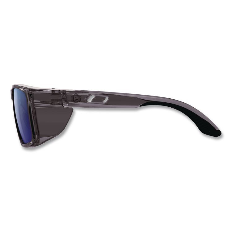 Skullerz SIXTEN Anti-Scratch Anti-Fog Safety Glasses with Side Shields, Smoke Full Frame, Polarized Mirrored Blue Dual Lens