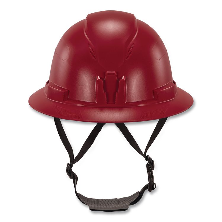 Skullerz 8963 Full Brim Class E Safety Helmet, 6-Point Standard Ratchet Suspension, One Size Fits Most (6.5 to 8), Red
