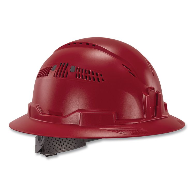 Skullerz 8964 Full Brim Class C Safety Helmet, Vented, 6-Point Standard Ratchet Suspension, One Size Fits Most, Red