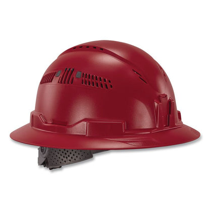 Skullerz 8964 Full Brim Class C Safety Helmet, Vented, 6-Point Standard Ratchet Suspension, One Size Fits Most, Red