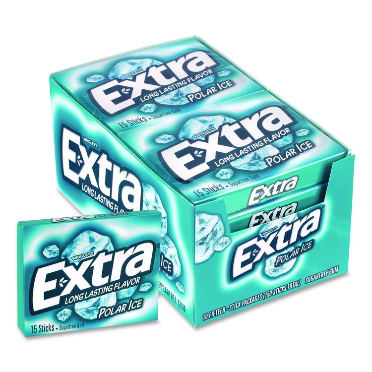 Extra Polar Ice Sugar-Free Gum, Polar Ice, 15 Sticks/Pack, 10 Packs/Carton