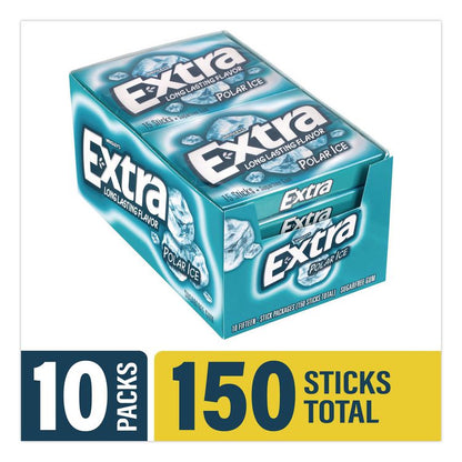 Extra Polar Ice Sugar-Free Gum, Polar Ice, 15 Sticks/Pack, 10 Packs/Carton