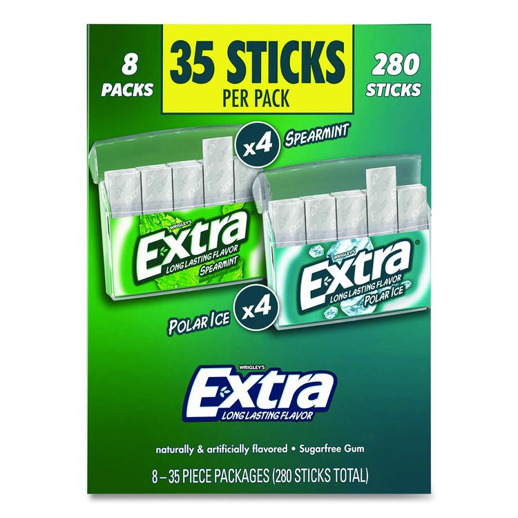 Extra Polar Ice and Spearmint Sugar-Free Gum Variety Pack, Polar Ice/Spearmint, 35 Sticks/Pack, 8 Packs/Carton