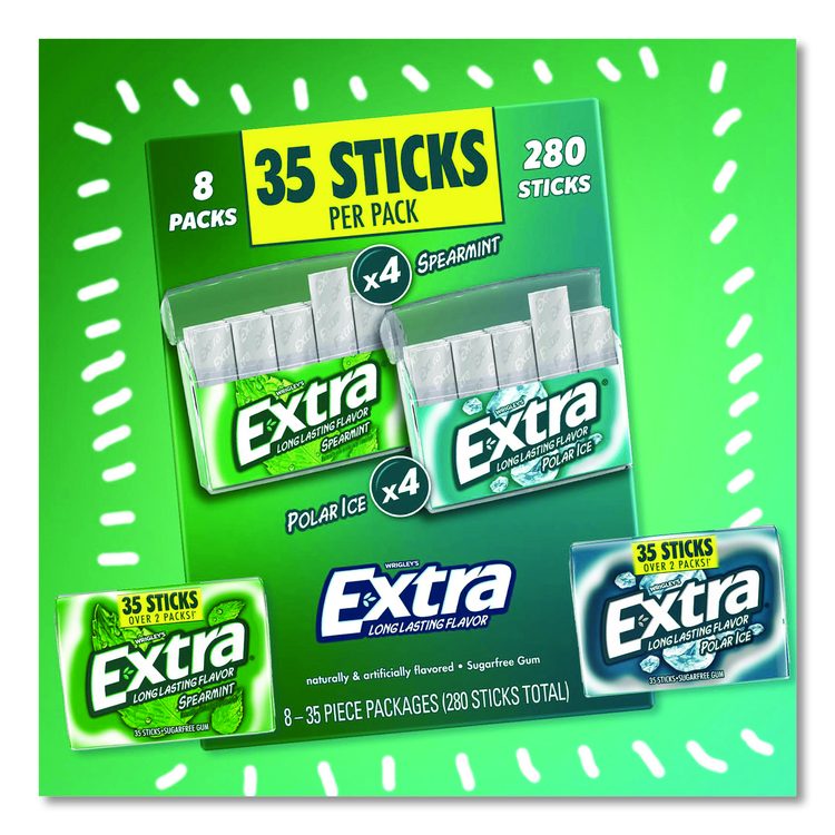 Extra Polar Ice and Spearmint Sugar-Free Gum Variety Pack, Polar Ice/Spearmint, 35 Sticks/Pack, 8 Packs/Carton