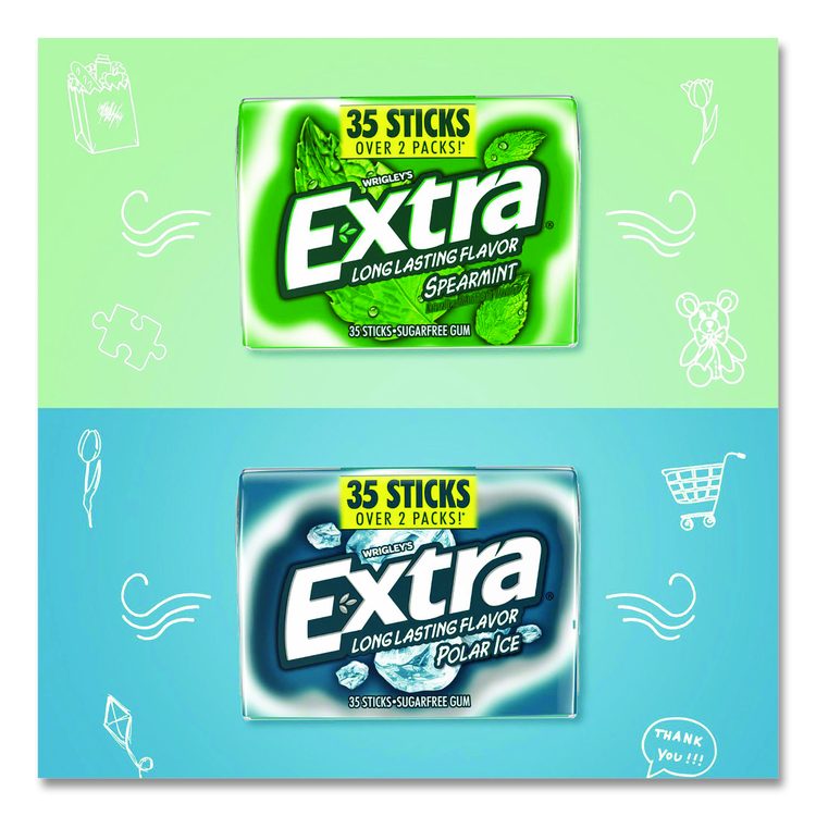 Extra Polar Ice and Spearmint Sugar-Free Gum Variety Pack, Polar Ice/Spearmint, 35 Sticks/Pack, 8 Packs/Carton