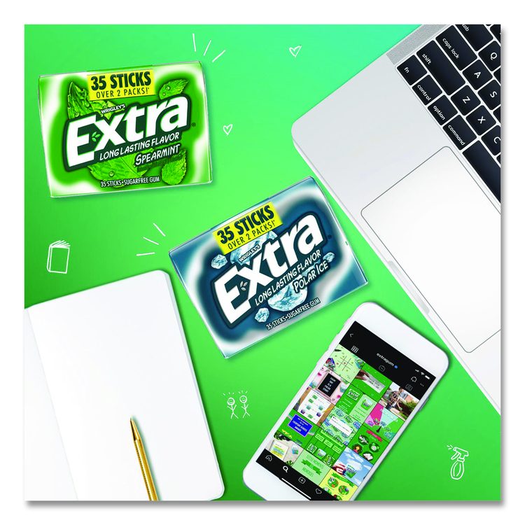 Extra Polar Ice and Spearmint Sugar-Free Gum Variety Pack, Polar Ice/Spearmint, 35 Sticks/Pack, 8 Packs/Carton