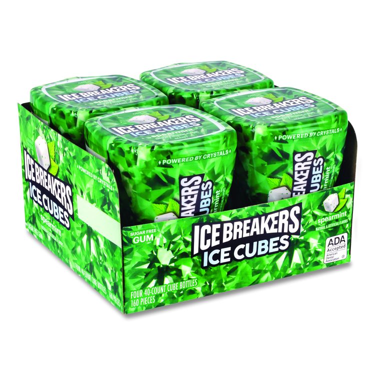 Ice Cubes Spearmint Sugar-Free Gum, Spearmint, 40 Cubes/Bottle, 4 Bottles/Carton