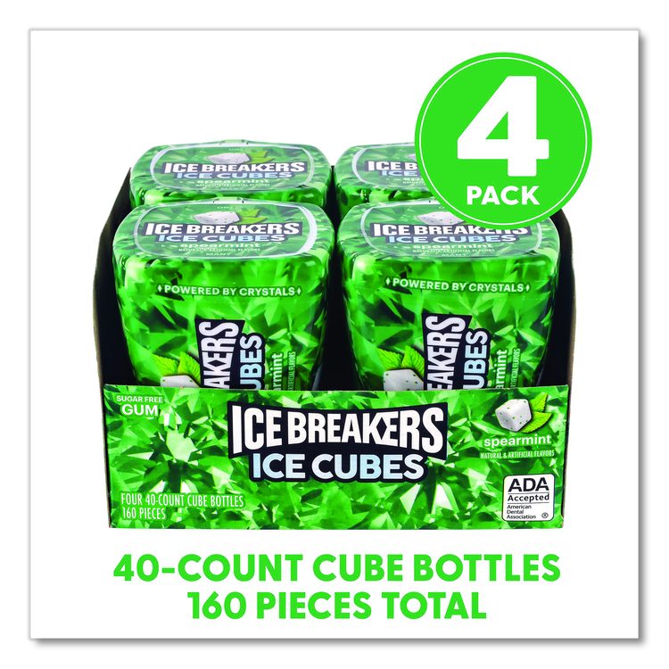Ice Cubes Spearmint Sugar-Free Gum, Spearmint, 40 Cubes/Bottle, 4 Bottles/Carton