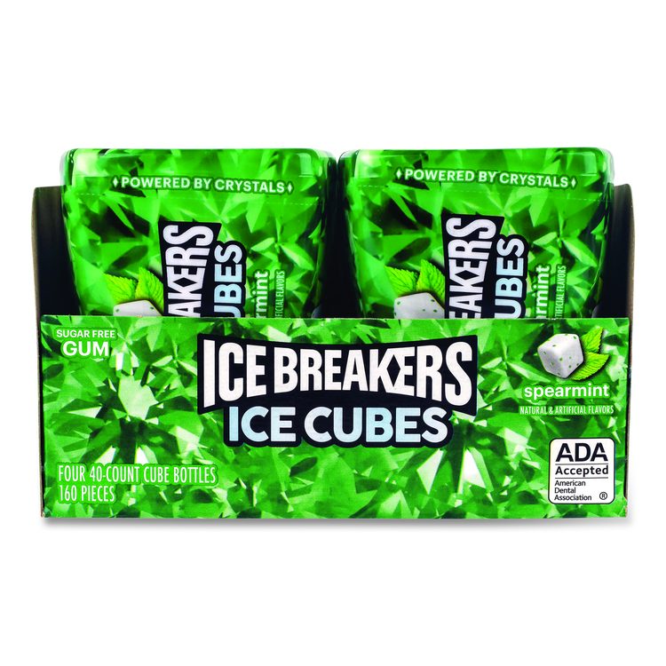 Ice Cubes Spearmint Sugar-Free Gum, Spearmint, 40 Cubes/Bottle, 4 Bottles/Carton