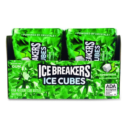 Ice Cubes Spearmint Sugar-Free Gum, Spearmint, 40 Cubes/Bottle, 4 Bottles/Carton