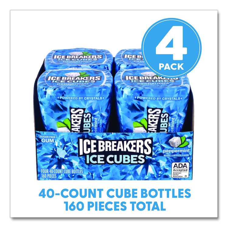 Ice Cubes Peppermint Sugar-Free Gum, Peppermint, 40 Cubes/Bottle, 4 Bottles/Carton