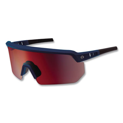 Skullerz AEGIR Color Enhancing Anti-Scratch Anti-Fog Safety Glasses, Matte Blue Half Frame, Mirrored High Contrast Red Lens