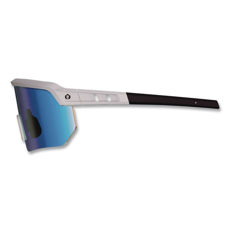 Skullerz AEGIR Color Enhancing Anti-Scratch Anti-Fog Safety Glasses, Matte Gray Half Frame, Mirrored Ice Blue Single Lens