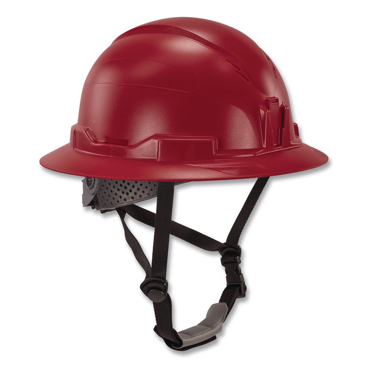Skullerz 8963 Full Brim Class E Safety Helmet, 6-Point Standard Ratchet Suspension, One Size Fits Most (6.5 to 8), Red