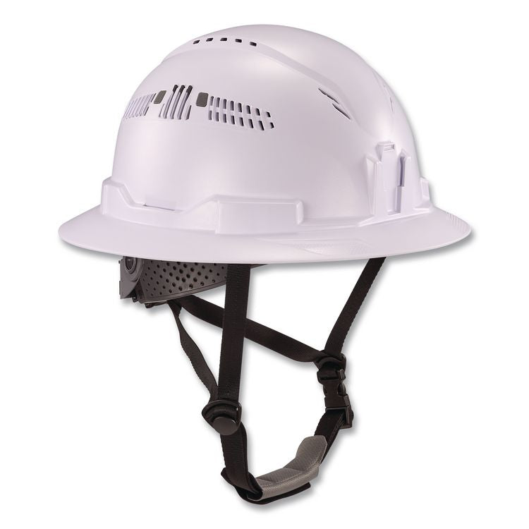 Skullerz 8964 Full Brim Class C Safety Helmet, Vented, 6-Point Standard Ratchet Suspension, One Size Fits Most, White