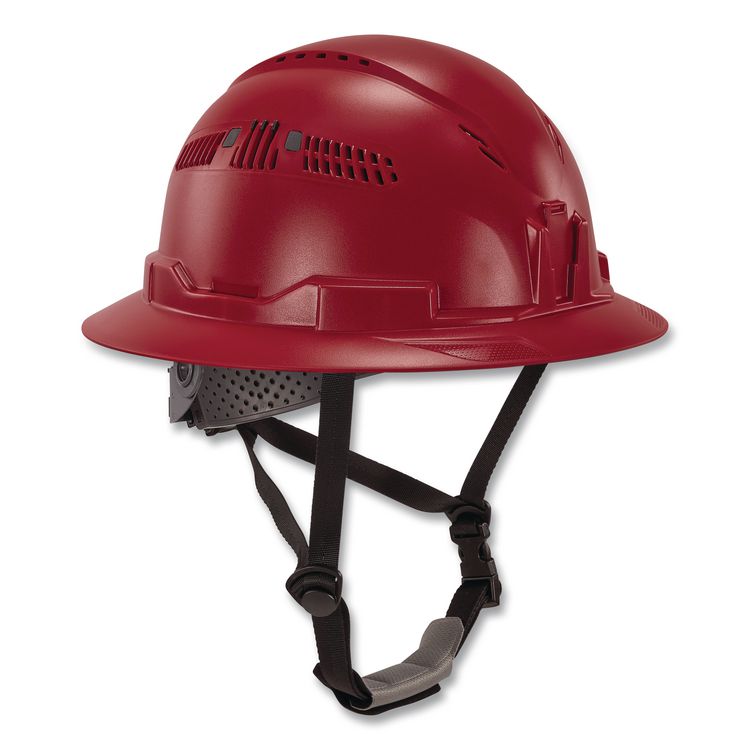 Skullerz 8964 Full Brim Class C Safety Helmet, Vented, 6-Point Standard Ratchet Suspension, One Size Fits Most, Red