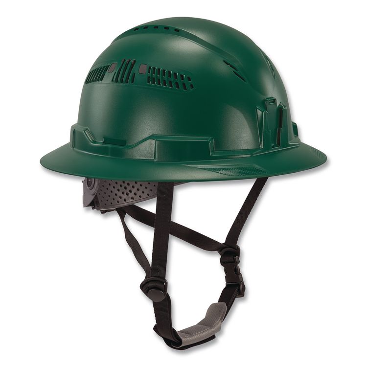 Skullerz 8964 Full Brim Class C Safety Helmet, Vented, 6-Point Standard Ratchet Suspension, One Size Fits Most, Green