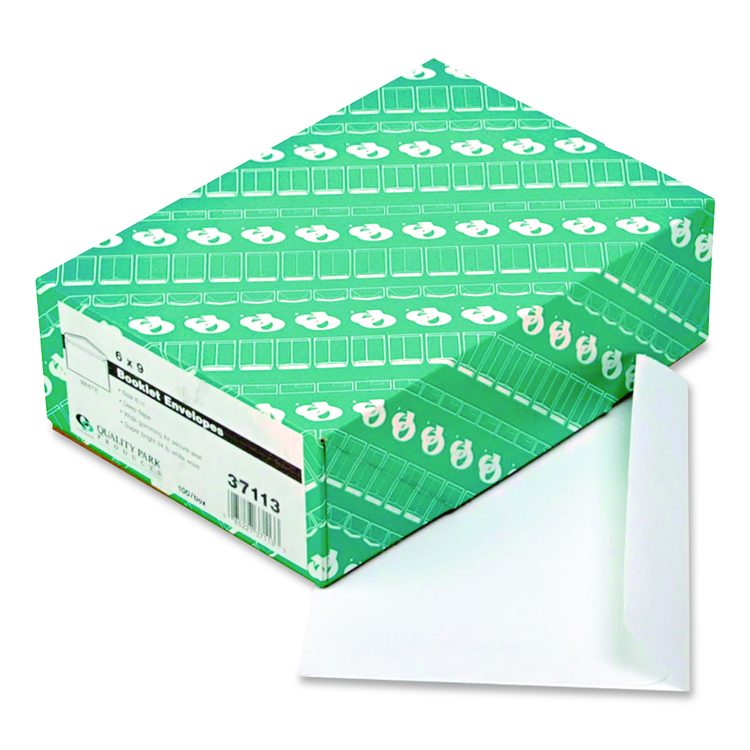 Open-Side Booklet Envelope, #6 1/2, Hub Flap, Gummed Closure, 6 x 9, White, 100/Box