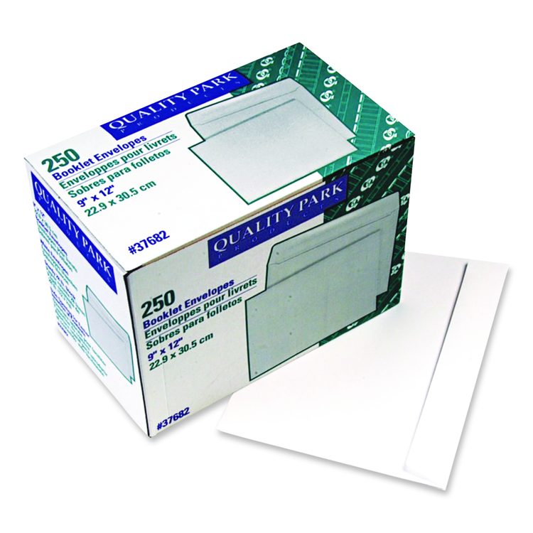 Open-Side Booklet Envelope, #10 1/2, Cheese Blade Flap, Gummed Closure, 9 x 12, White, 250/Box