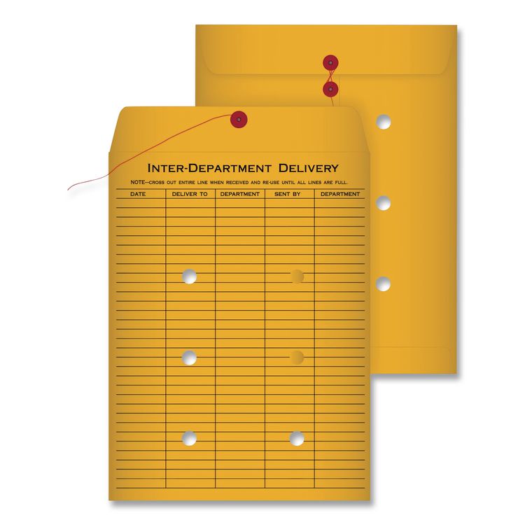 Brown Kraft String/Button Interoffice Envelope, #90, One-Sided Five-Column Format, 31-Entries, 9 x 12, Brown Kraft, 100/CT
