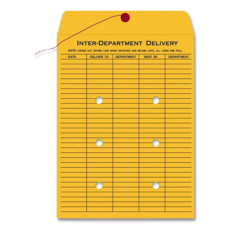 Brown Kraft String/Button Interoffice Envelope, #90, One-Sided Five-Column Format, 31-Entries, 9 x 12, Brown Kraft, 100/CT