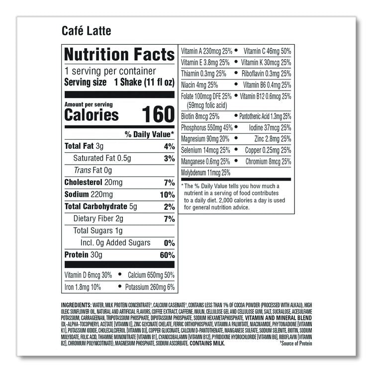 Cafe Latte Shake, 11 oz Bottle, 15/Carton