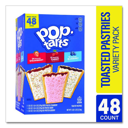 Pop Tarts, Assorted Flavors: Strawberry, Blueberry Cherry, 5 lb 1.2 oz Box, 48 Pastries/Carton
