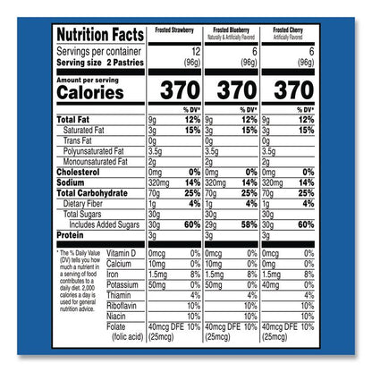 Pop Tarts, Assorted Flavors: Strawberry, Blueberry Cherry, 5 lb 1.2 oz Box, 48 Pastries/Carton