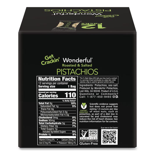 Wonderful Pistachios In Shell Roasted and Salted, 1.5 oz Bag, 12 Bags/Box
