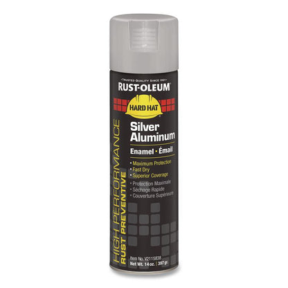 Hard Hat High Performance V2100 System Rust Preventive Enamel Spray Paint, Gloss Silver Aluminum, 15 oz Aerosol Can, 6/Carton