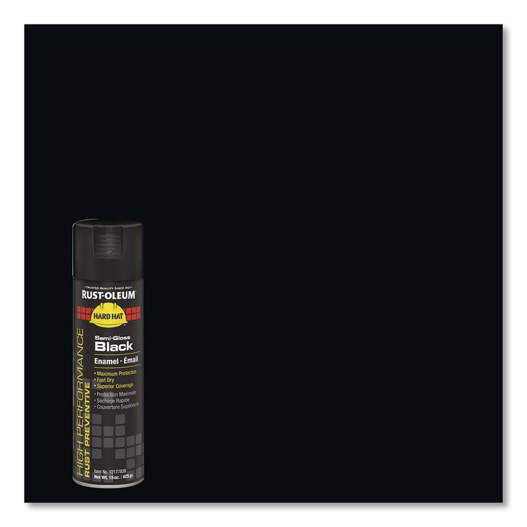 Hard Hat High Performance V2100 System Rust Preventive Enamel Spray Paint, Semi-Gloss Black, 15 oz Aerosol Can, 6/Carton