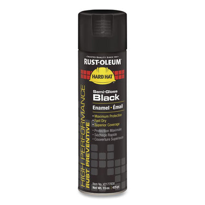 Hard Hat High Performance V2100 System Rust Preventive Enamel Spray Paint, Semi-Gloss Black, 15 oz Aerosol Can, 6/Carton